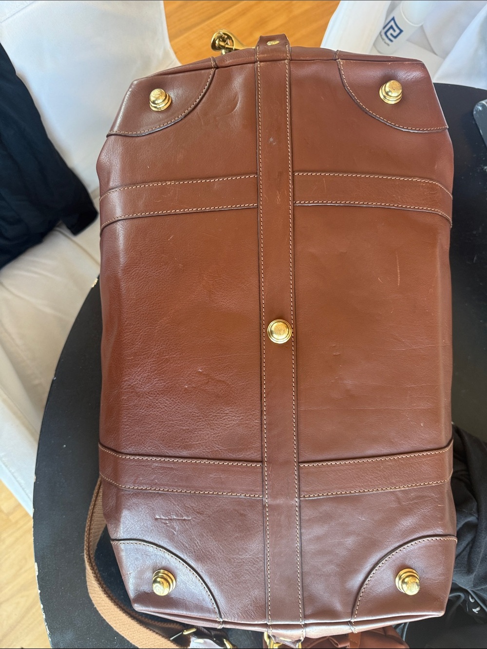 Ghurka Brown Leather Duffel with Double Handles - Picture 5 of 9